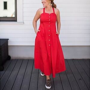 Rachel Hollis Ltd. Poplin Sleeveless Maxi Shirt Dress Cherry SZ 14 NWOT